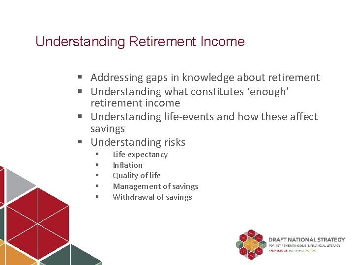 Understanding Retirement Income § Addressing gaps in knowledge about retirement § Understanding what constitutes
