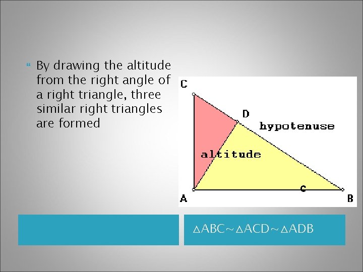  By drawing the altitude from the right angle of a right triangle, three