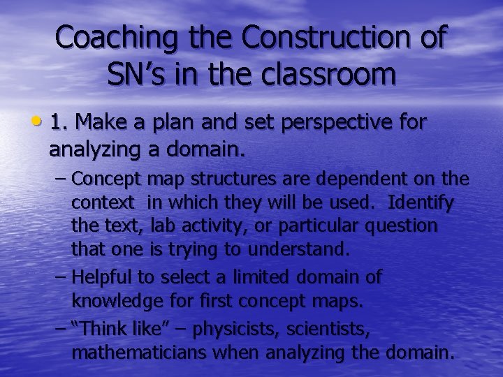 Coaching the Construction of SN’s in the classroom • 1. Make a plan and