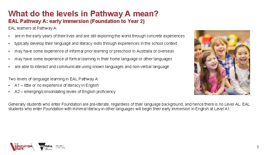 What do the levels in Pathway A mean? EAL Pathway A: early immersion (Foundation