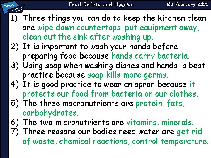 Oasi s a emy cad thbank : sou Food Safety and Hygiene 28 February Oasi s a emy cad thbank : sou Food Safety and Hygiene 28 February
