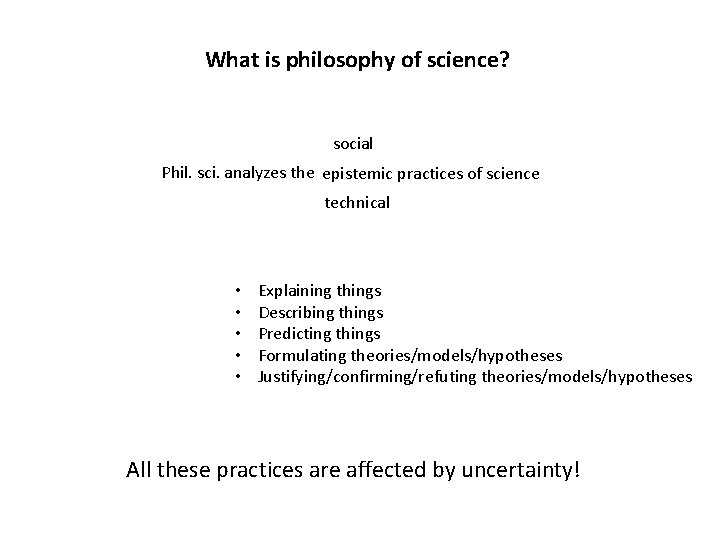 What is philosophy of science? social Phil. sci. analyzes the epistemic practices of science