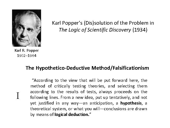 Karl Popper’s (Dis)solution of the Problem in The Logic of Scientific Discovery (1934) Karl