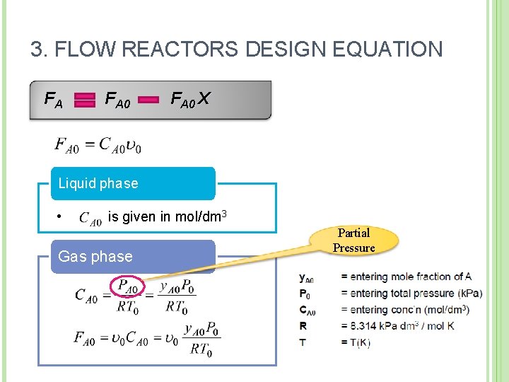 3. FLOW REACTORS DESIGN EQUATION FA FA 0 X Liquid phase • is given