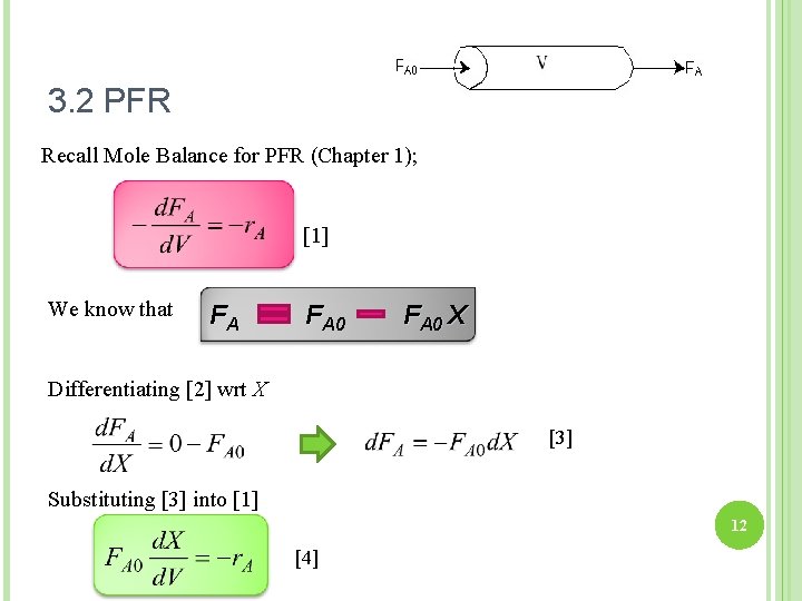 3. 2 PFR Recall Mole Balance for PFR (Chapter 1); [1] We know that