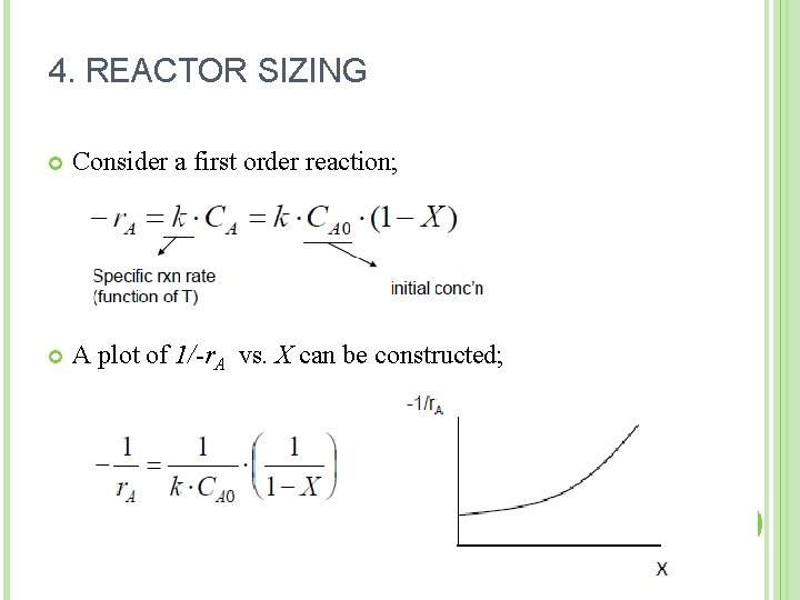 4. REACTOR SIZING Consider a first order reaction; A plot of 1/-r. A vs.