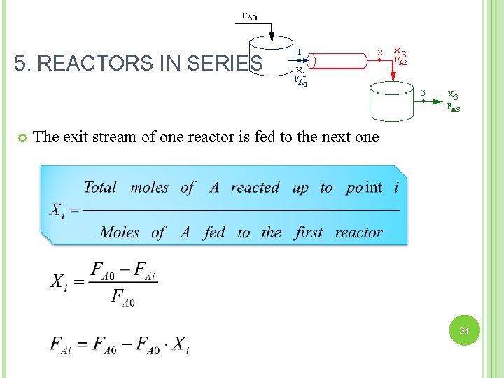 5. REACTORS IN SERIES The exit stream of one reactor is fed to the