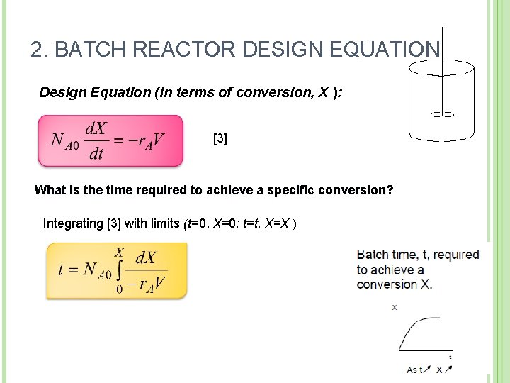 2. BATCH REACTOR DESIGN EQUATION Design Equation (in terms of conversion, X ): [3]