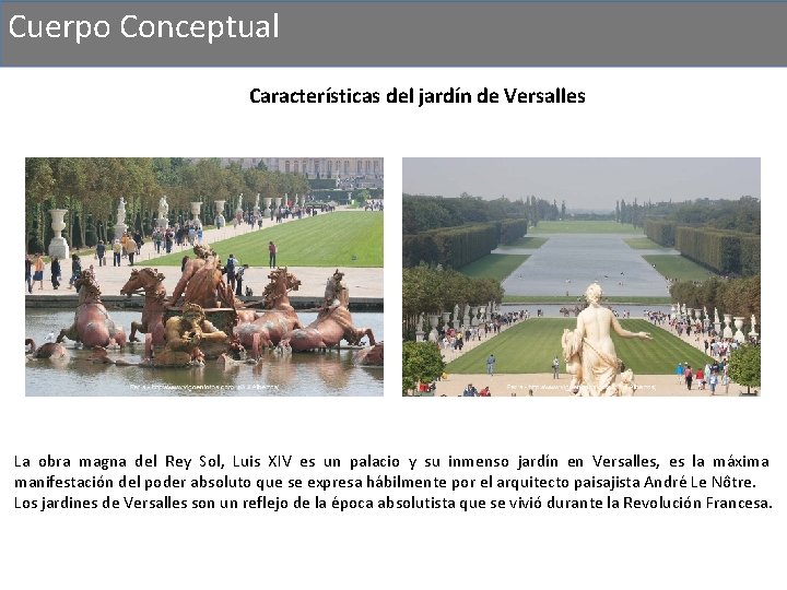 Cuerpo Conceptual Características del jardín de Versalles La obra magna del Rey Sol, Luis