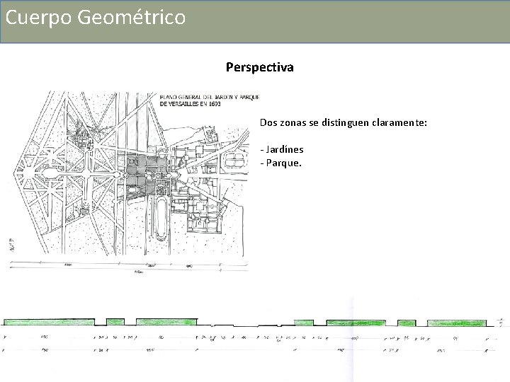 Cuerpo Geométrico Perspectiva Dos zonas se distinguen claramente: - Jardínes - Parque. 