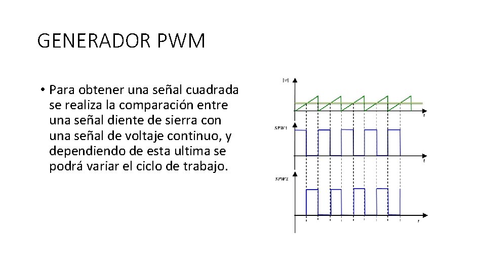 GENERADOR PWM • Para obtener una señal cuadrada se realiza la comparación entre una