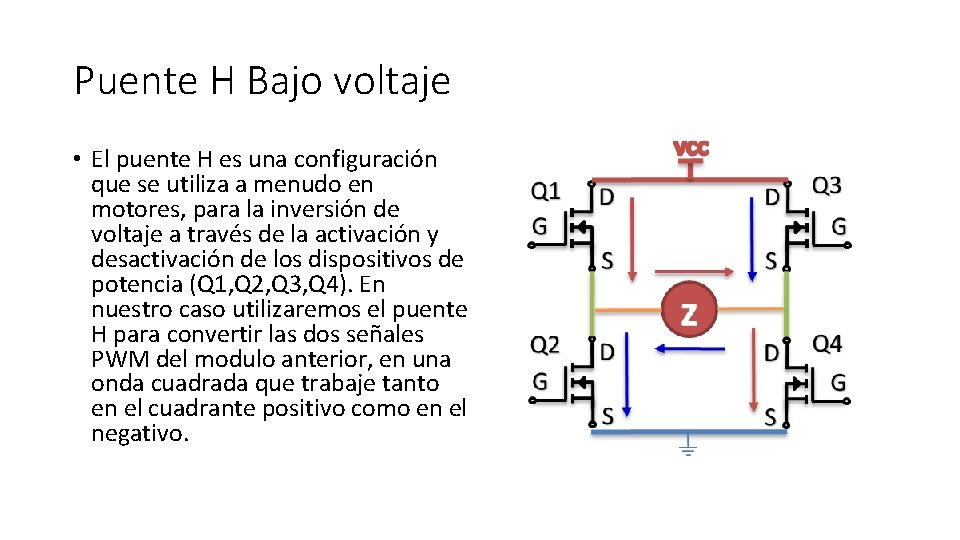 Puente H Bajo voltaje • El puente H es una configuración que se utiliza