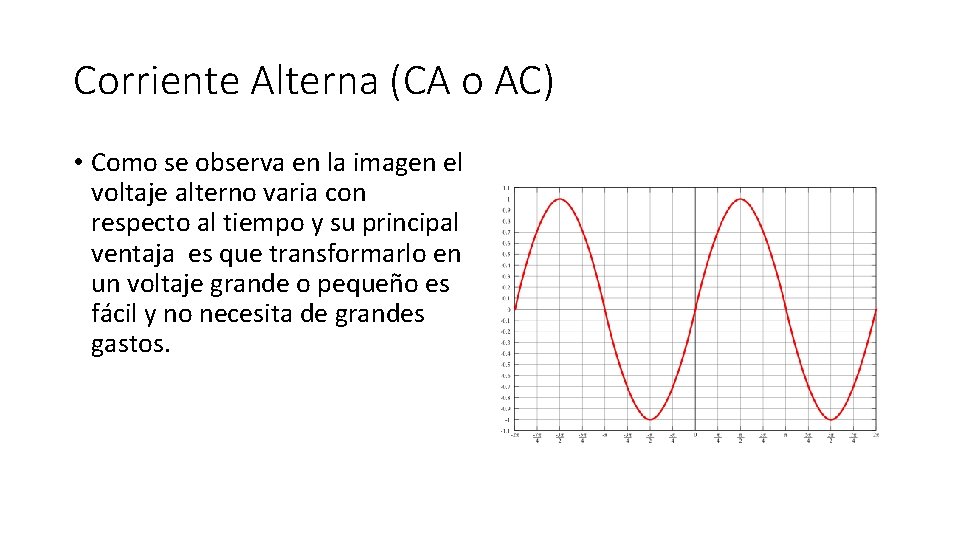 Corriente Alterna (CA o AC) • Como se observa en la imagen el voltaje