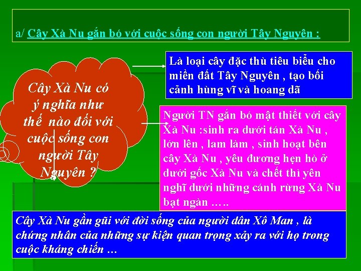 a/ Cây Xà Nu gắn bó với cuộc sống con người Tây Nguyên :