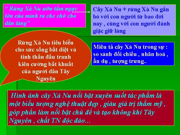 “ Rừng Xà Nu ưỡn tấm ngực lớn của mình ra che chở cho