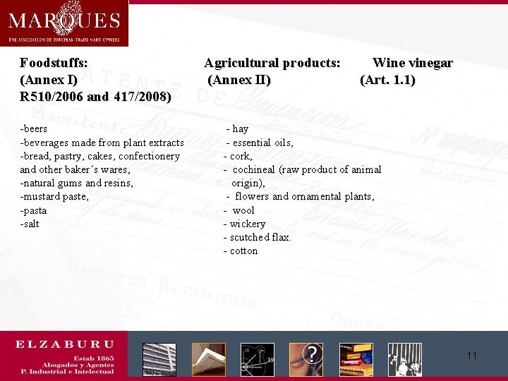 Foodstuffs: Agricultural products: Wine vinegar (Annex I) (Annex II) (Art. 1. 1) R 510/2006