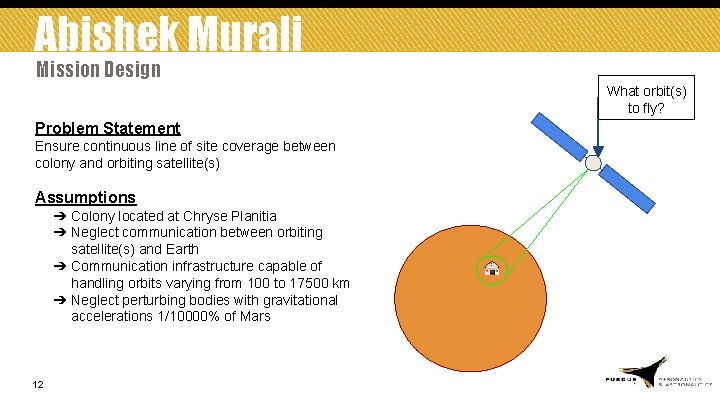 Abishek Murali Mission Design What orbit(s) to fly? Problem Statement Ensure continuous line of