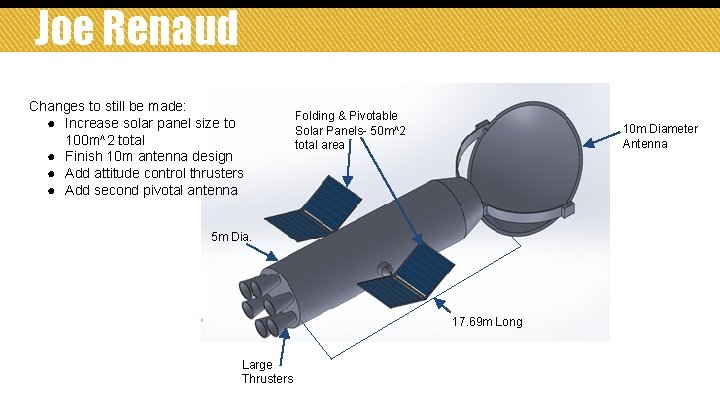 Joe Renaud Changes to still be made: ● Increase solar panel size to 100