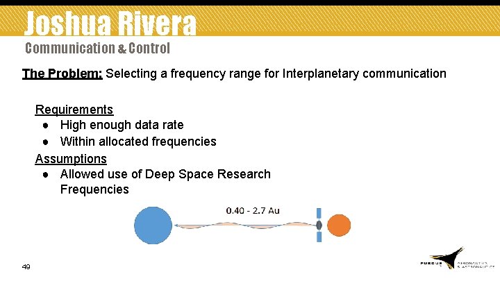 Joshua Rivera Communication & Control The Problem: Selecting a frequency range for Interplanetary communication