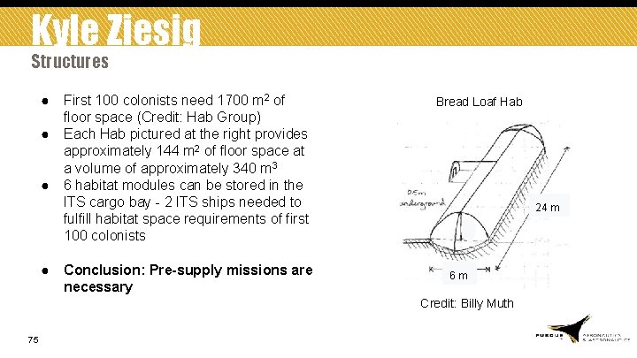 Kyle Ziesig Structures ● First 100 colonists need 1700 m 2 of floor space