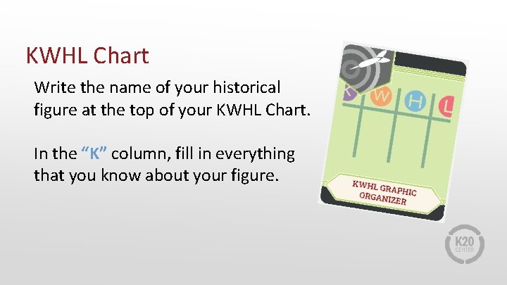KWHL Chart Write the name of your historical figure at the top of your