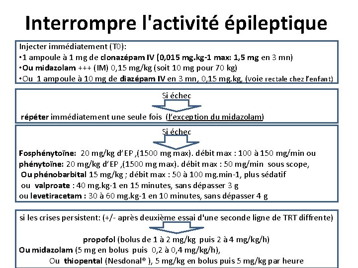 Interrompre l'activité épileptique Injecter immédiatement (T 0): • 1 ampoule à 1 mg de