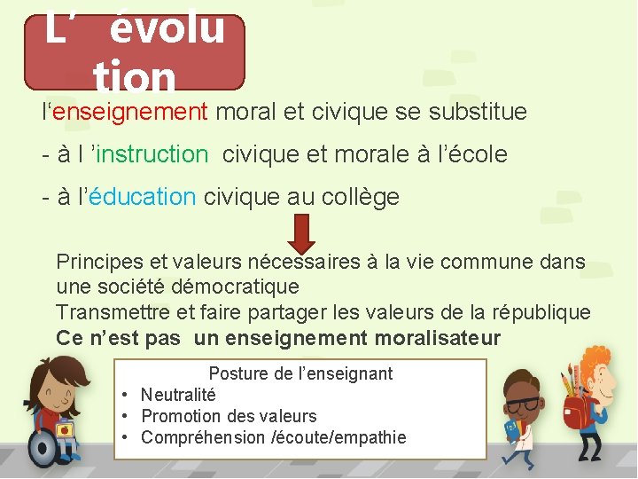 L’évolu tion l‘enseignement moral et civique se substitue - à l ’instruction civique et