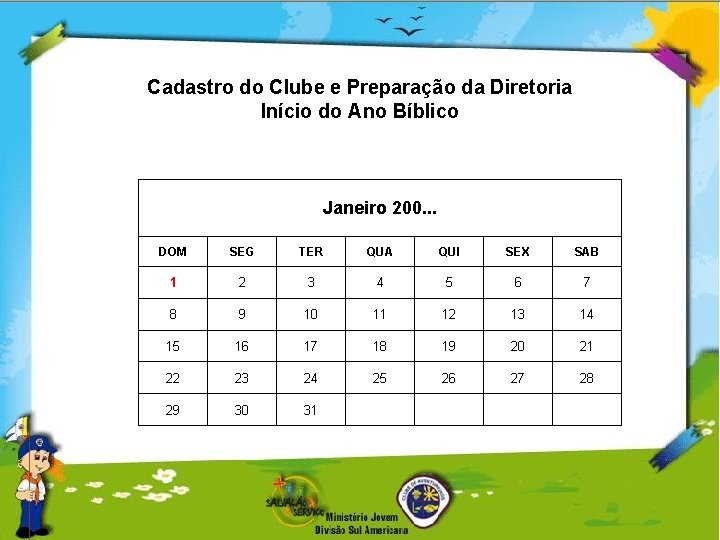 Cadastro do Clube e Preparação da Diretoria Início do Ano Bíblico Janeiro 200. .