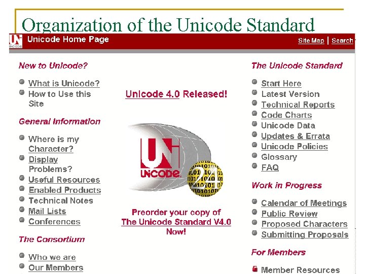 Organization of the Unicode Standard 