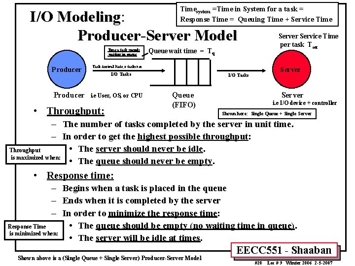 Timesystem =Time in System for a task = Response Time = Queuing Time +