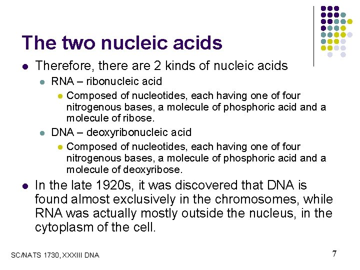 The two nucleic acids l Therefore, there are 2 kinds of nucleic acids l