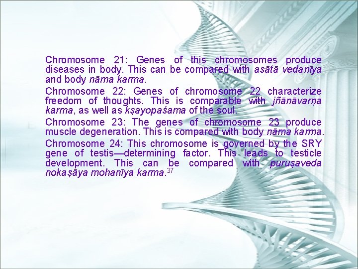 Chromosome 21: Genes of this chromosomes produce diseases in body. This can be compared