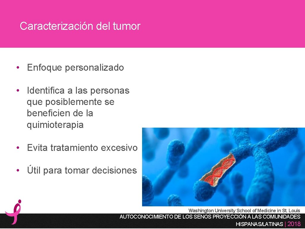 Caracterización del tumor • Enfoque personalizado • Identifica a las personas que posiblemente se