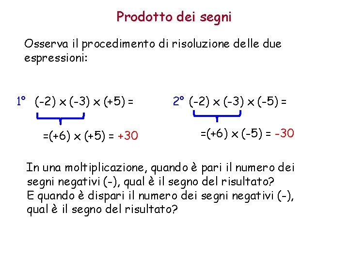 Prodotto dei segni Osserva il procedimento di risoluzione delle due espressioni: 1° (-2) x