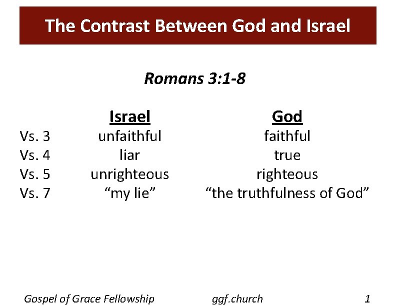 The Contrast Between God and Israel Romans 3: 1 -8 Vs. 3 Vs. 4