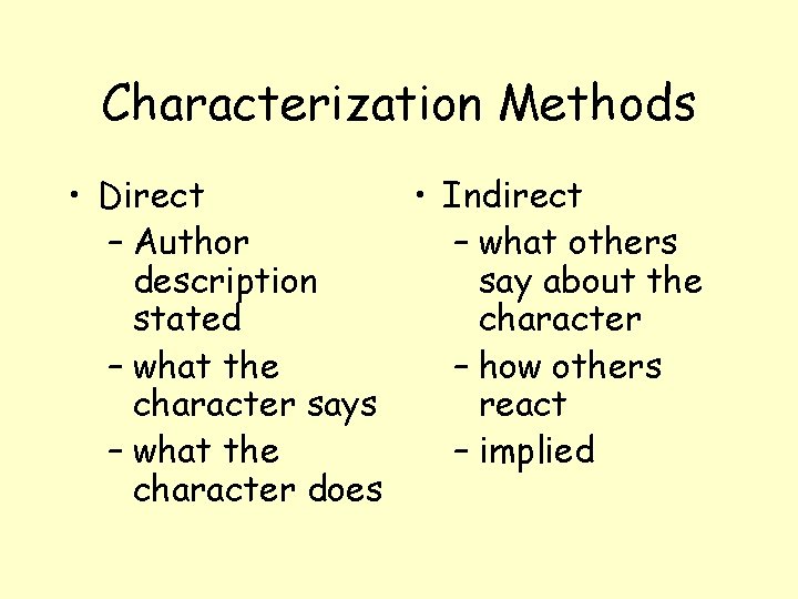 Characterization Methods • Direct • Indirect – Author – what others description say about