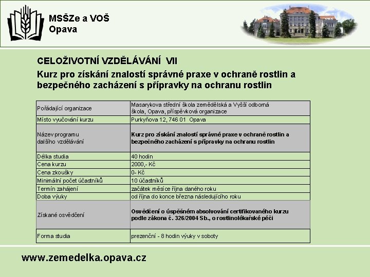 MSŠZe a VOŠ Opava CELOŽIVOTNÍ VZDĚLÁVÁNÍ VII Kurz pro získání znalostí správné praxe v MSŠZe a VOŠ Opava CELOŽIVOTNÍ VZDĚLÁVÁNÍ VII Kurz pro získání znalostí správné praxe v