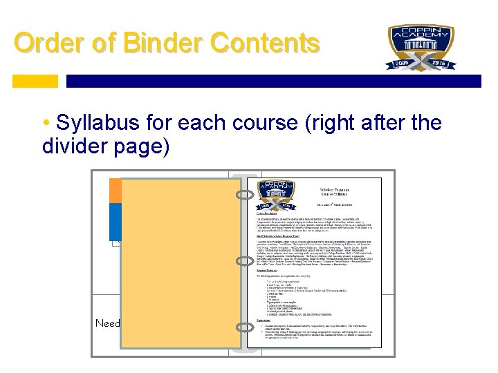 Organizing Your Binder Portfolio Required Binder 2 or