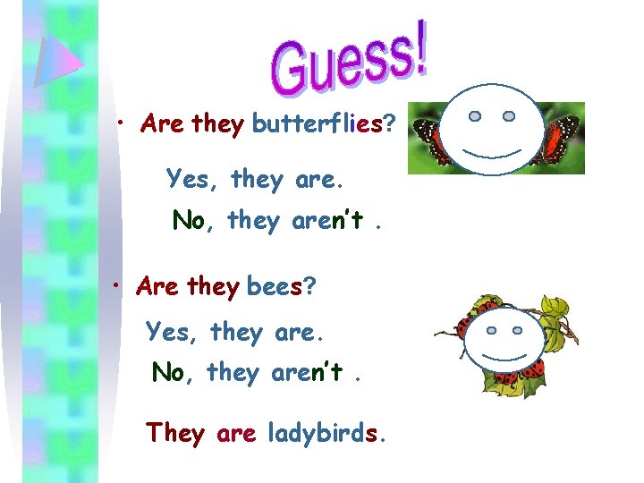 • Are they butterflies? Yes, they are. No, they aren’t. • Are they