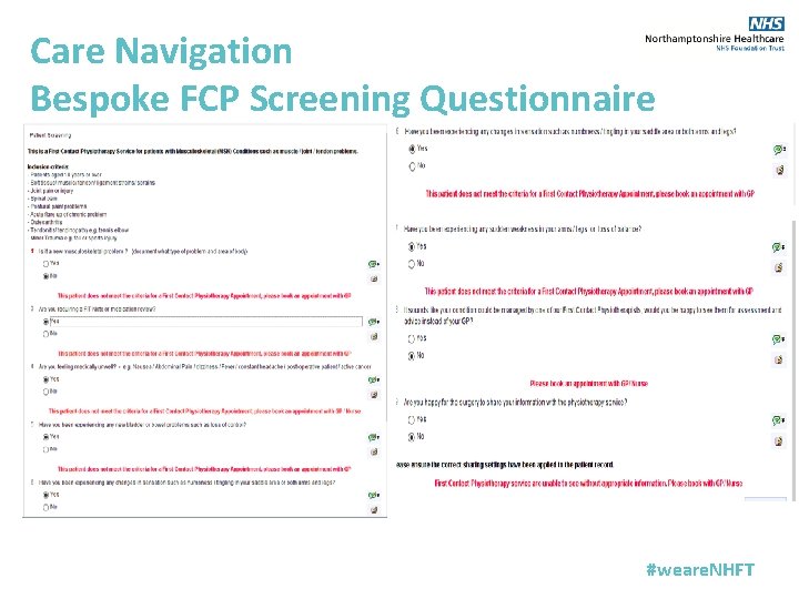 Care Navigation Bespoke FCP Screening Questionnaire #weare. NHFT 