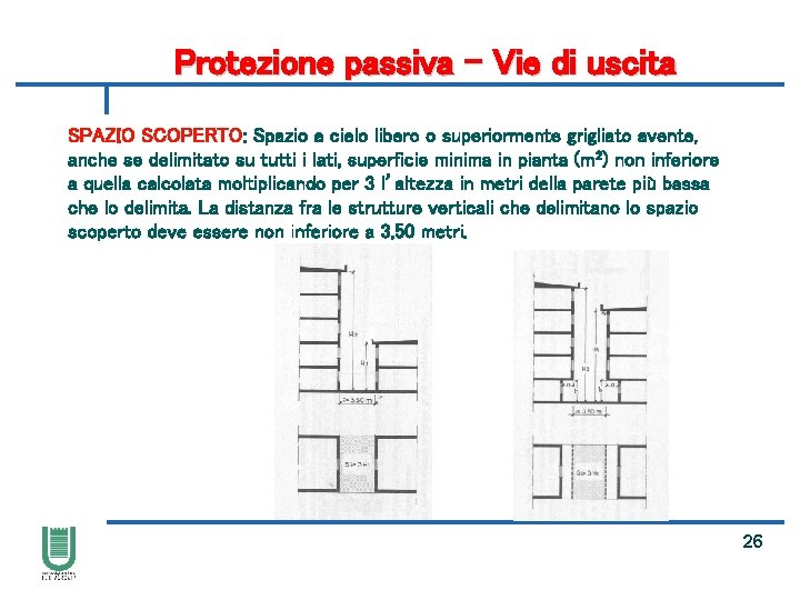 Protezione passiva – Vie di uscita SPAZIO SCOPERTO: Spazio a cielo libero o superiormente