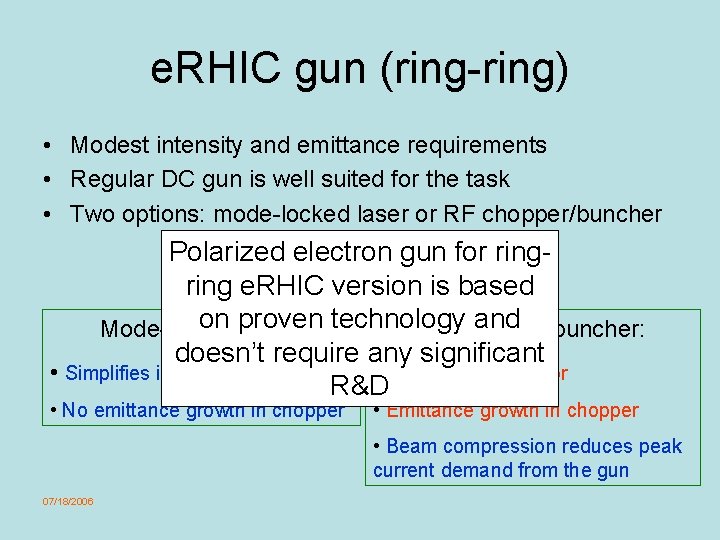 e. RHIC gun (ring-ring) • Modest intensity and emittance requirements • Regular DC gun