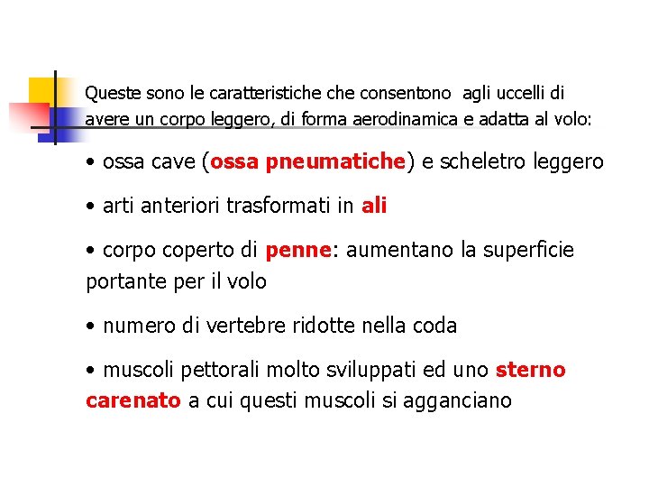 Queste sono le caratteristiche consentono agli uccelli di avere un corpo leggero, di forma