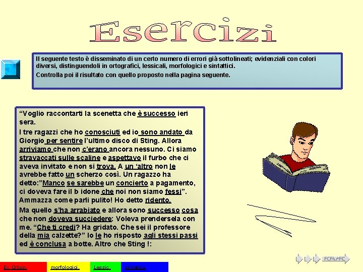 Il seguente testo è disseminato di un certo numero di errori già sottolineati; evidenziali