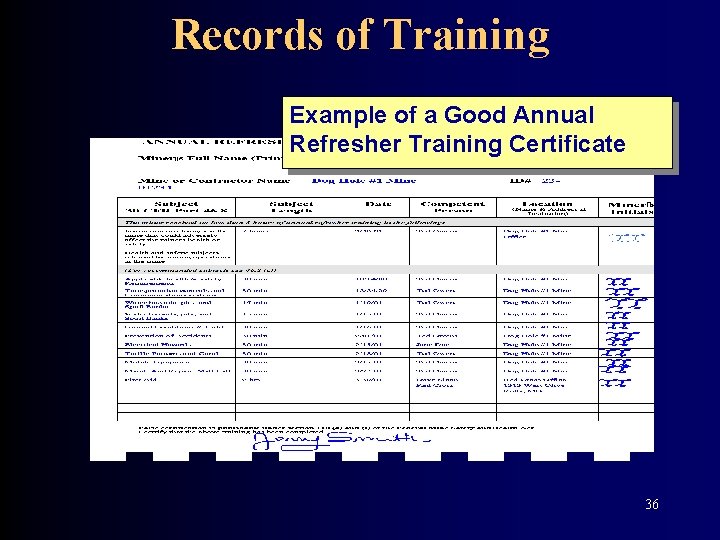 Records of Training Example of a Good Annual Refresher Training Certificate 36 