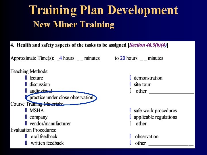 Training Plan Development New Miner Training 9 