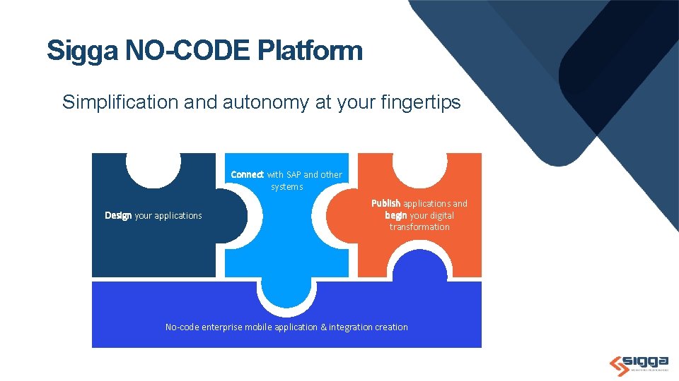 Sigga NO-CODE Platform Simplification and autonomy at your fingertips Connect with SAP and other