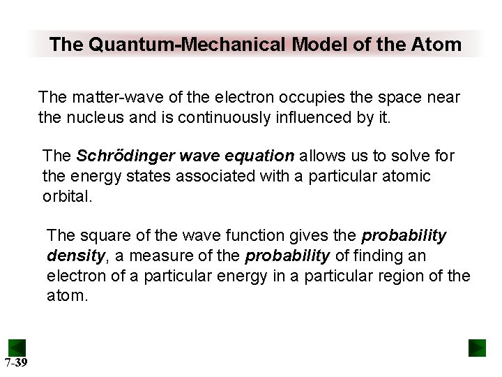 The Quantum-Mechanical Model of the Atom The matter-wave of the electron occupies the space The Quantum-Mechanical Model of the Atom The matter-wave of the electron occupies the space