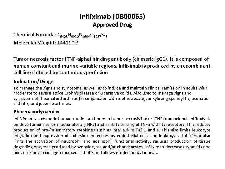 Infliximab DB 00065 Approved Drug Chemical Formula C