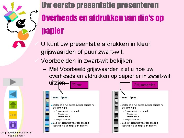 Uw eerste presentatie presenteren Overheads en afdrukken van dia's op papier ü U kunt